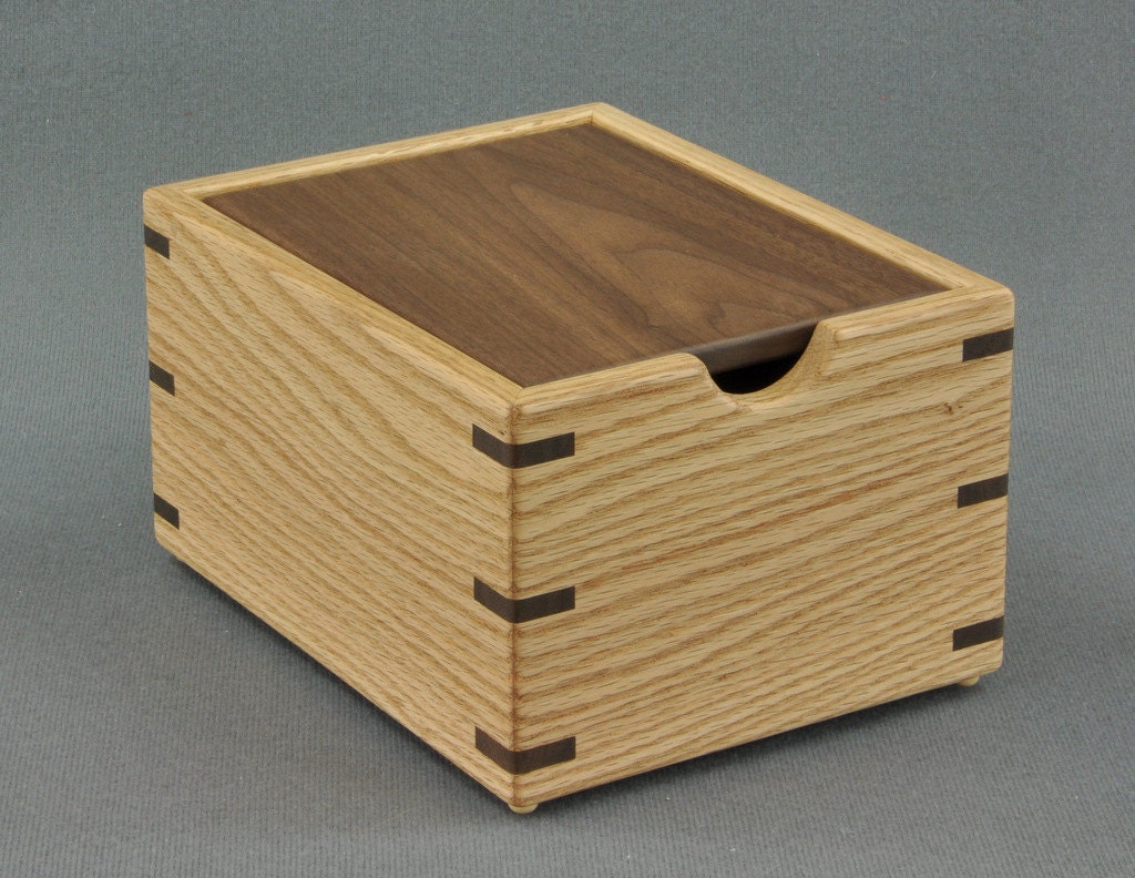 Wooden Recipe Box for 3x5 Recipe Cards Oak with Walnut Lid