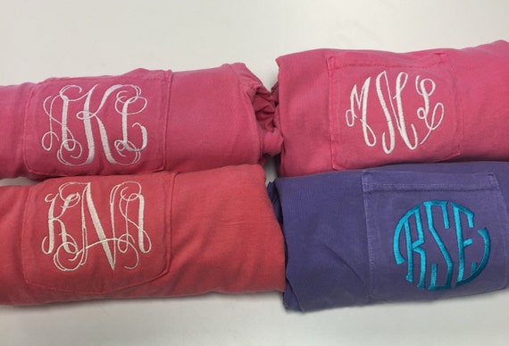 Comfort Color Monogrammed Pocket T-Shirt Short Sleeve - Great for graduation gift, Wedding parties, Greeks, College, Sororities