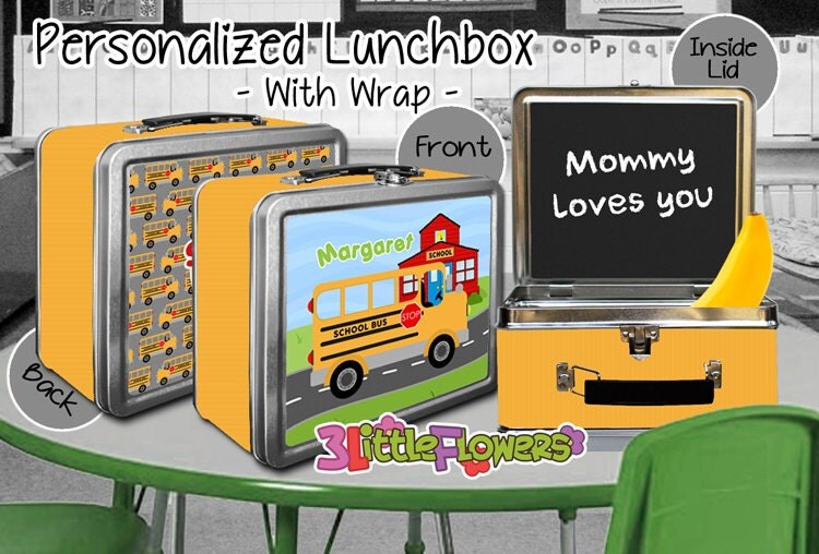 School Bus Lunchbox Personalized Metal Lunch Box with