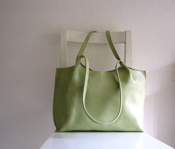 Lime / Light Green Leather Tote Shoulder Bag