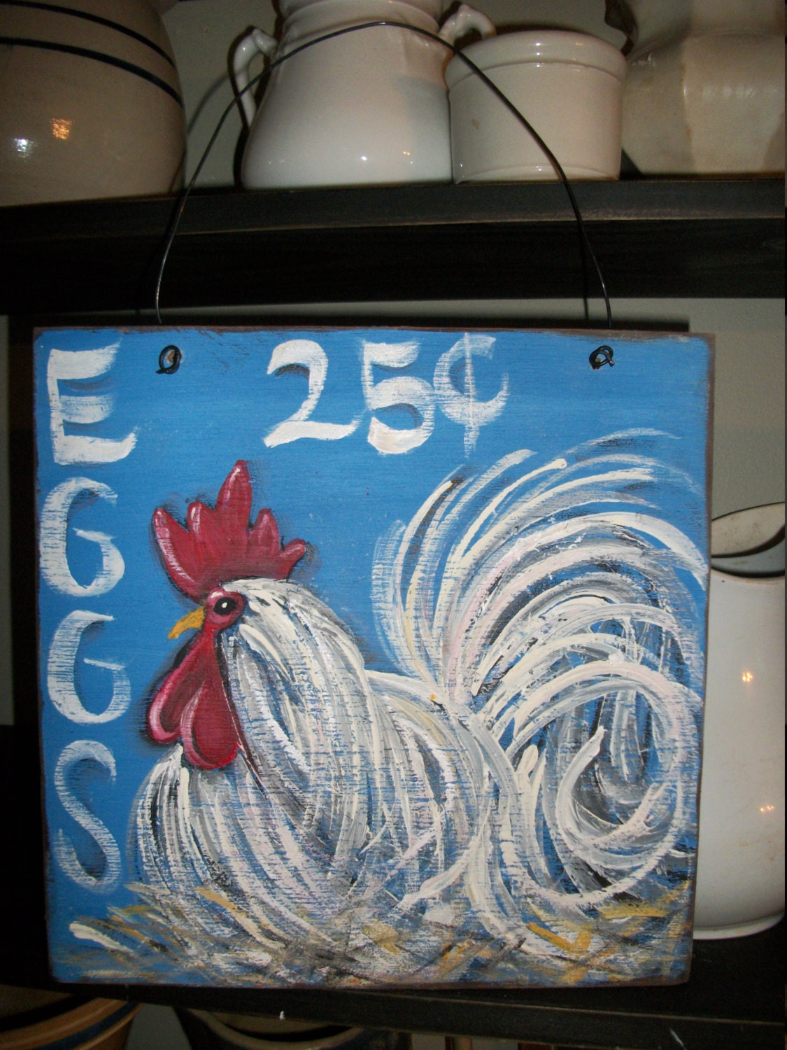 for HALLIE rooster sign rooster painting by CottageDesignStudio