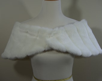 White Mink Faux Fur Shrug, Faux Fur Shawl, Fur Stole, Wedding White Shoulder Wrap