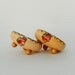 Art Deco HP Lustreware Open Salt Cellars: Hand Painted Bavarian Porcelain, Gold Trim, Radish Motif, Ball Feet, Signed by Artist