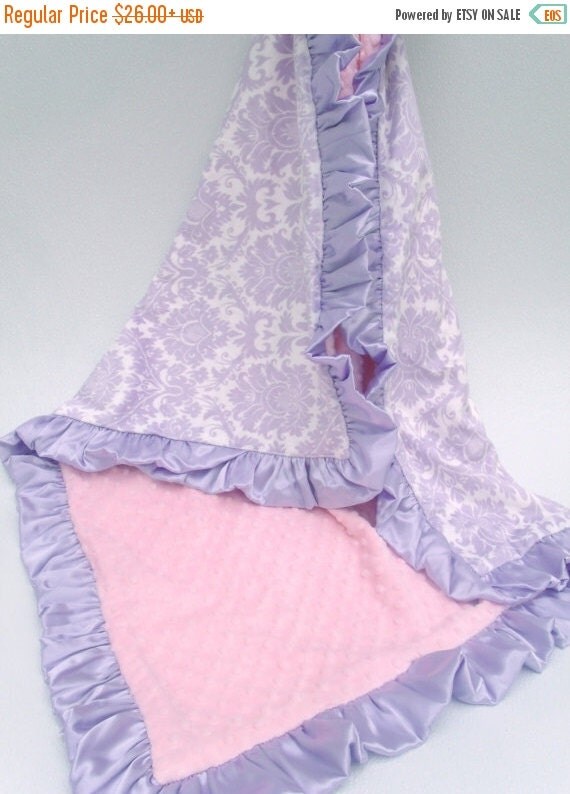 SALE Lavender Damask and Pink Minky Dot Baby Blanket