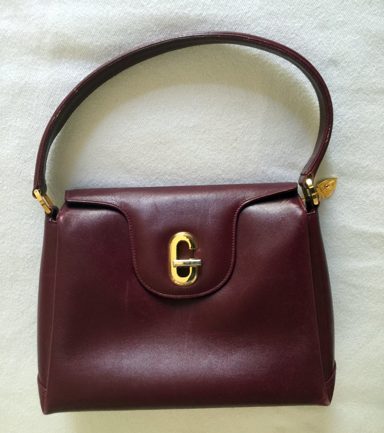 Vintage Gucci G Clasp Handbag Kelly Style Purse Oxblood Maroon