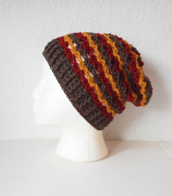 Striped Slouchy Skullcap in Fall, ready to ship. 