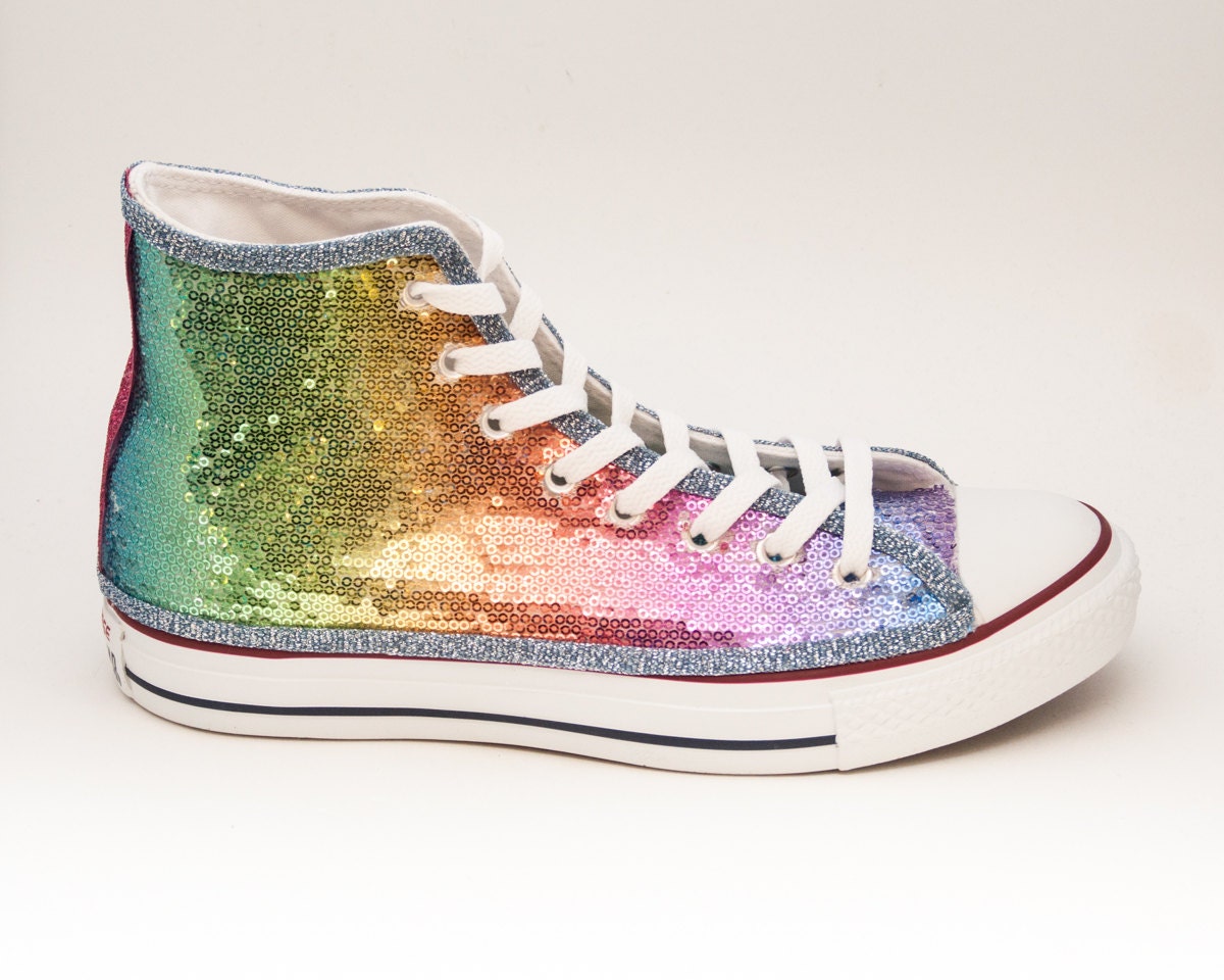 Sequin Rainbow Multi Colors Custom Canvas Converse Hi Top