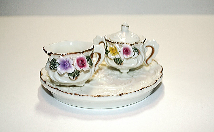 Child’s Tea Set, Sugar Bowl and Creamer, 3 Piece Toy Tea Set, Ceramic