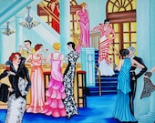 Signed Art Print, by k Madison Moore, Fashion Show, Formal Gowns, Big Windows, Formal Wear, Women on Staircase Signed Art Print, by k Madison Moore, Fashion Show, Formal Gowns, Big Windows, Formal Wear, Women on Staircase