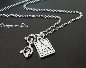 Optometrist Opthamologist Eye Doctor Reading Eye Chart Eyeglasses Necklace