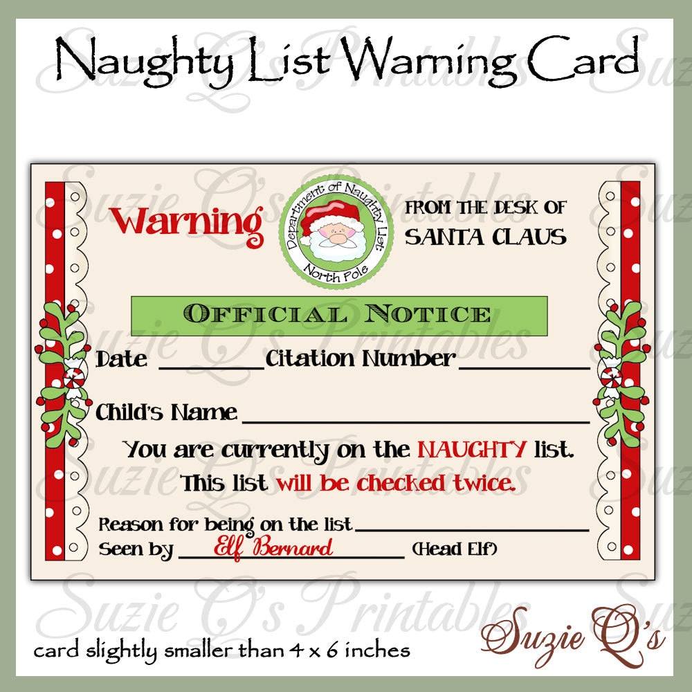 Santa's Naughty List Warning Card US and International