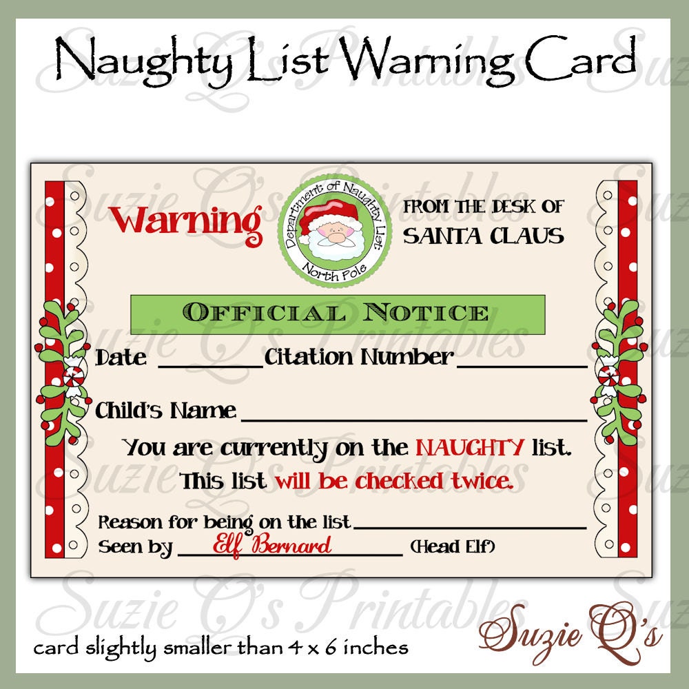Santa s Naughty List Warning Card US And International