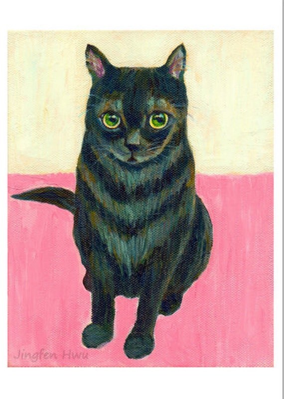 cat print A Black Tabby Cat And Pink acrylic by JingfenHwu