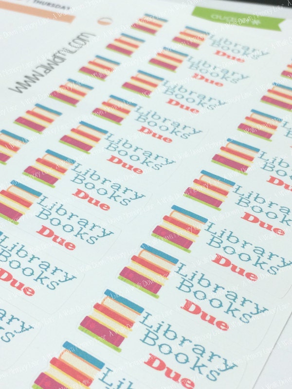Library Books Due stickers for Erin Conden Plum Paper Lime