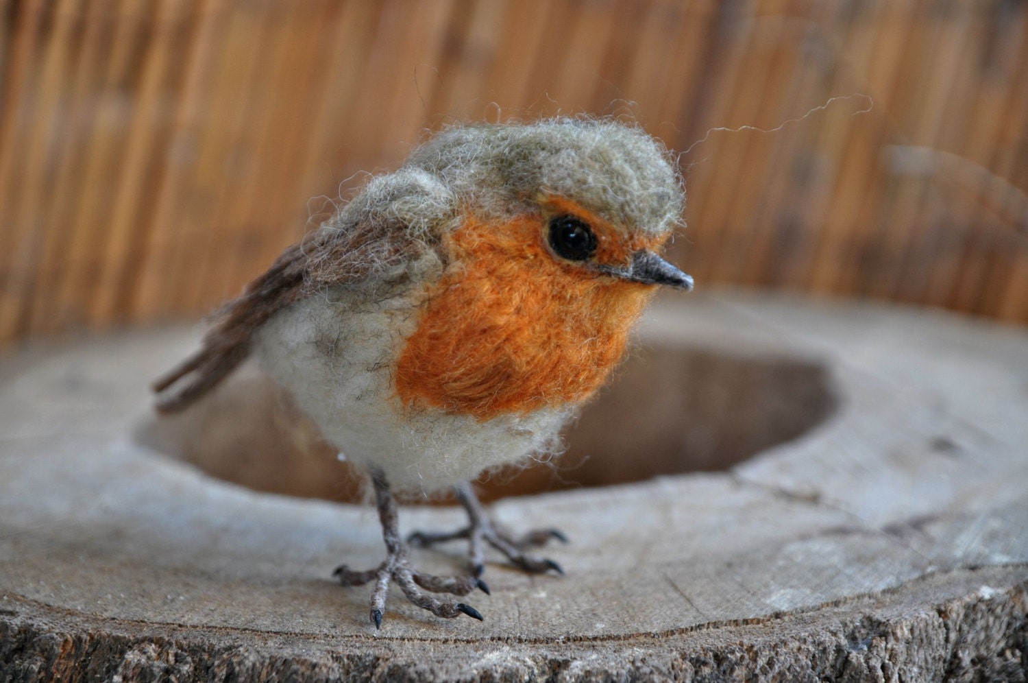 Needle Felted Bird. European Robin. Life size . by darialvovsky
