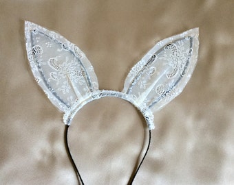 Ivory bunny ears headband, Valentine's costume.