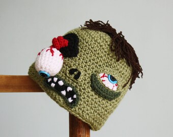 Zombie Hat, Crochet Beanie, Halloween Costume, Boy, Girl, Men, Women, Clothing, Accessories, Crochet Zombie, Zombie Costume, Monster
