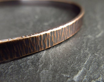 Hammered bronze bangle, bark texture, ladies bracelet, oxidized finish, bronze wedding anniversary gift, men's bangle, oval shape bangle