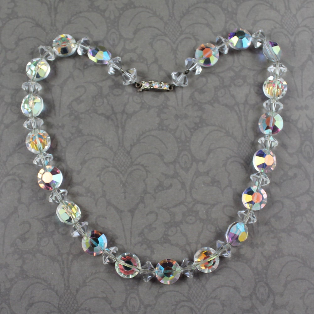 Vintage Clear Crystal AB Finished Beaded Necklace