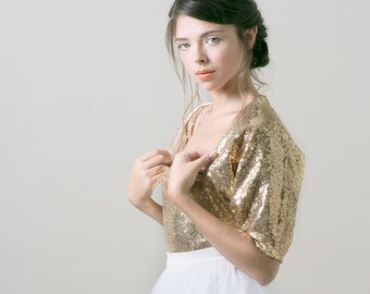 Gold sequin wedding bolero / Bridal bolero / wedding jacket / bridal cover up - Made to order