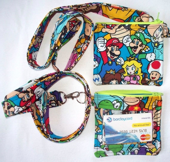 Nintendo Mario & Luigi ID Holder with Lanyard,Amusement Park Pass Holder,Quilted Coin Purse,Small Phone Pouch,Work Badge,Kong Daisy Yoshi