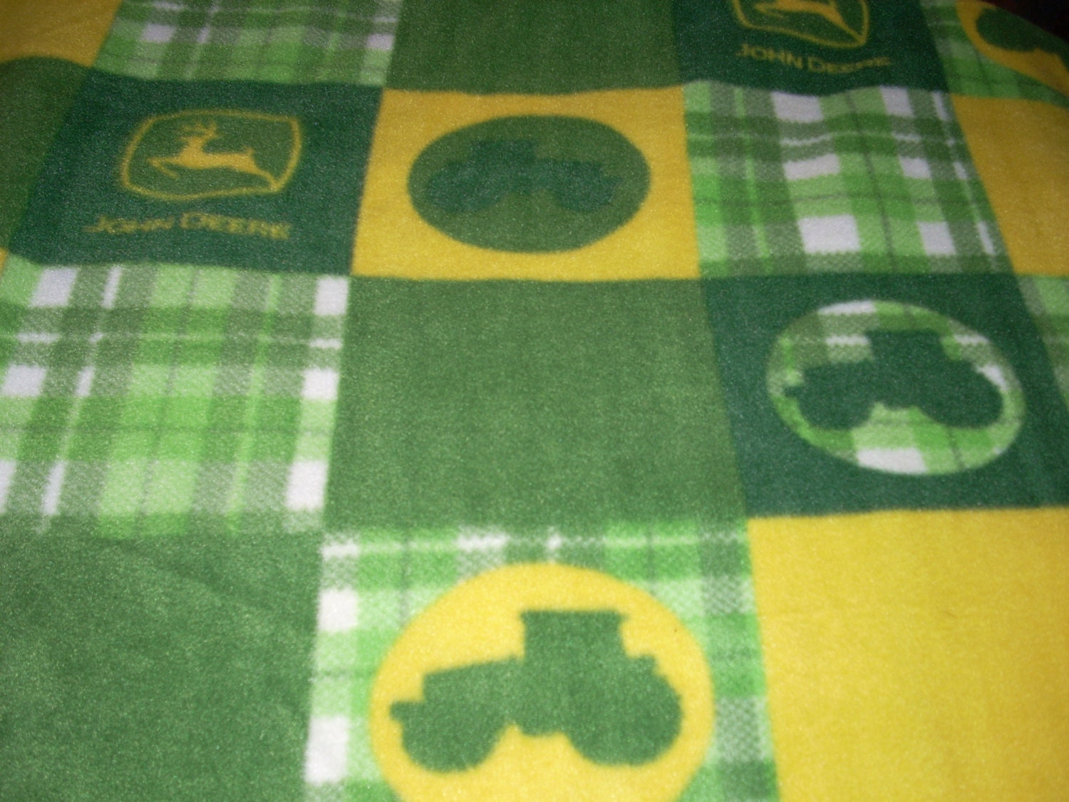 Fleece Fabric John Deere Tractor Yellow and by quiltsbylauren