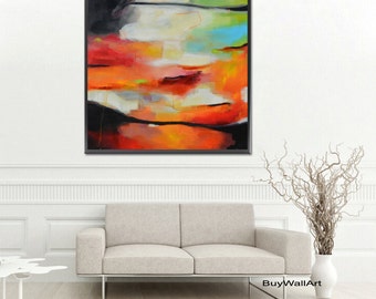 Items similar to Blue Abstract Painting Red Abstract Art Yellow Purple ...