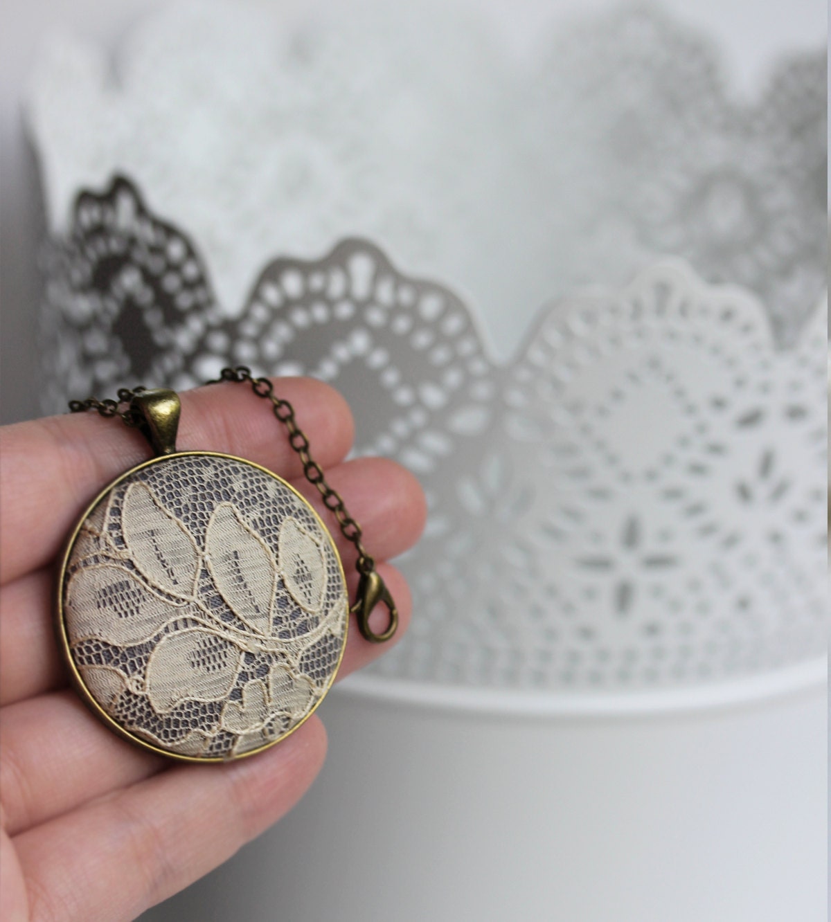 Beige Lace Necklace Unique Gift for Women Wife Mom by TheWhirlwind