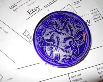 Hand Engraved Blenko Paperweight