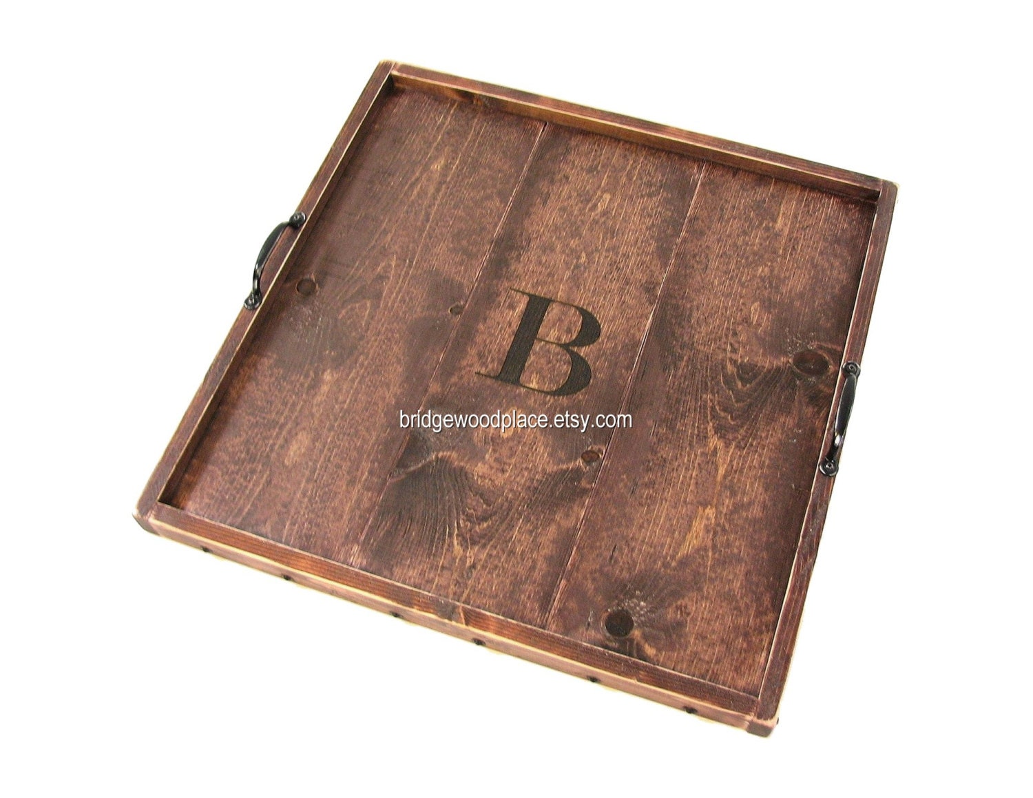 Monogrammed Ottoman Tray Engraved Wood Serving by BridgewoodPlace