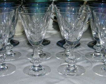 8 Vintage Duncan Miller Fine Crystal Wine Glasses Willow Pattern Circa 1953
