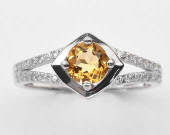Handmade Natural Gemstone Jewelry, Genuine Yellow Citrine Sterling Silver Ring FD5A0057 RIS8-CIT161