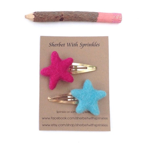Items similar to Felted Star Hair Clips, Baby/Toddler Hair Clips, Gold