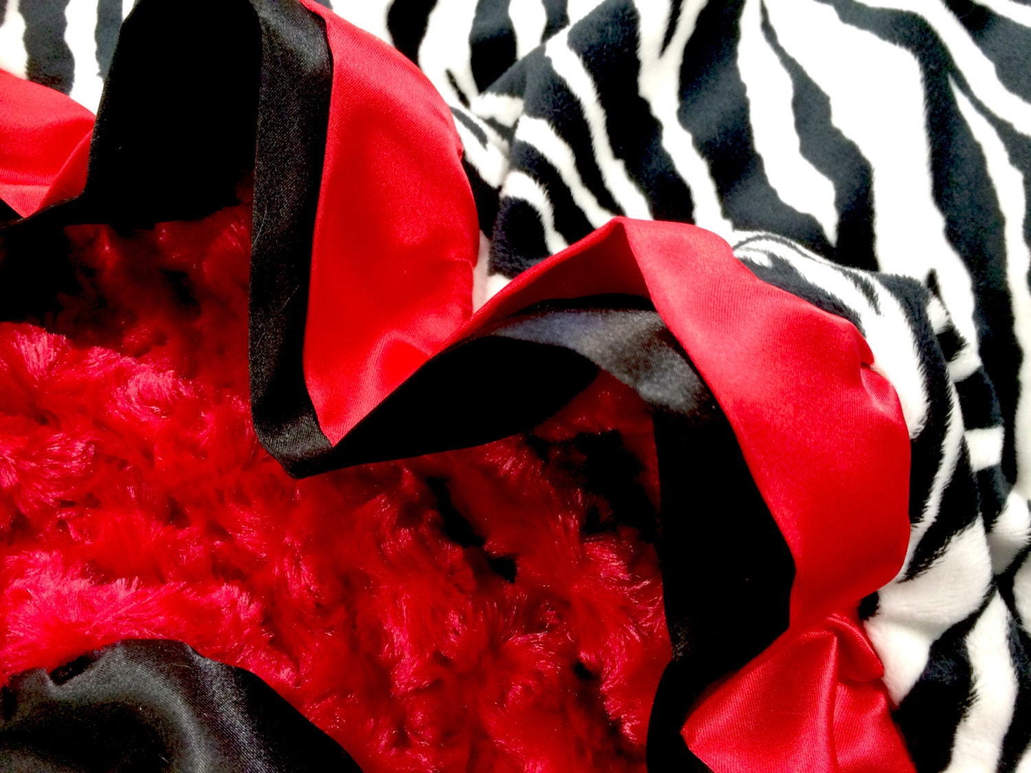 New Double Ruffle Minky Baby Blanket Red Black and Zebra Print