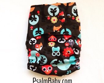 All in Two - One Size - American Made Cloth Diaper - Foxes and Owls - PUL / TPU - Woodland Forest Friends