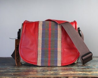Red Plaid Tartan Leather Camera Satchel Bag DSLR- PRE-ORDER