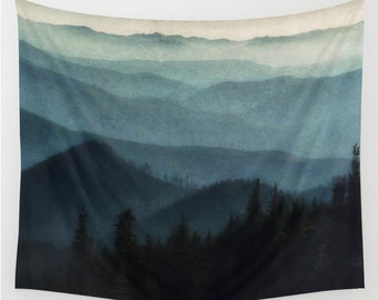 Tapestry, Mountains, Wall Hanging, Light Blue, Midnight Blue, 3 Sizes