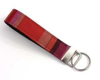 Key Fob, Wristlet Key Chain, Wrist Key Strap- Berry Stripes