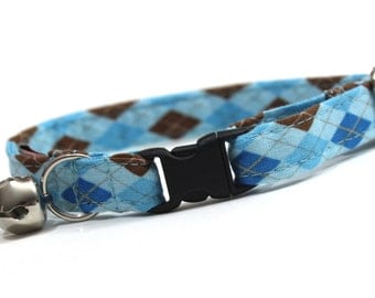 Blue and Brown Argyle Cat Collar