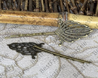 6pcs of Antique Bronze bobby pins filigree pad 55mm,hairpin findings,leaf Hair finding,hair accessories,headband findings
