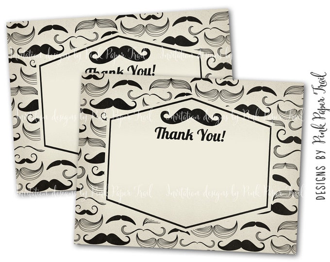 Mustache Party Thank You Card, Mustache Bash, Hipster Party, Thank You Card, Instant Download, Print Your Own