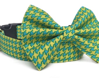 Houndstooth Dog Collar, Dog Bow Tie, Chartreuse Dog Collar, Blue & Yellow Dog Collar, Houndstooth dog bow, Dog bowtie, Boy dog collar