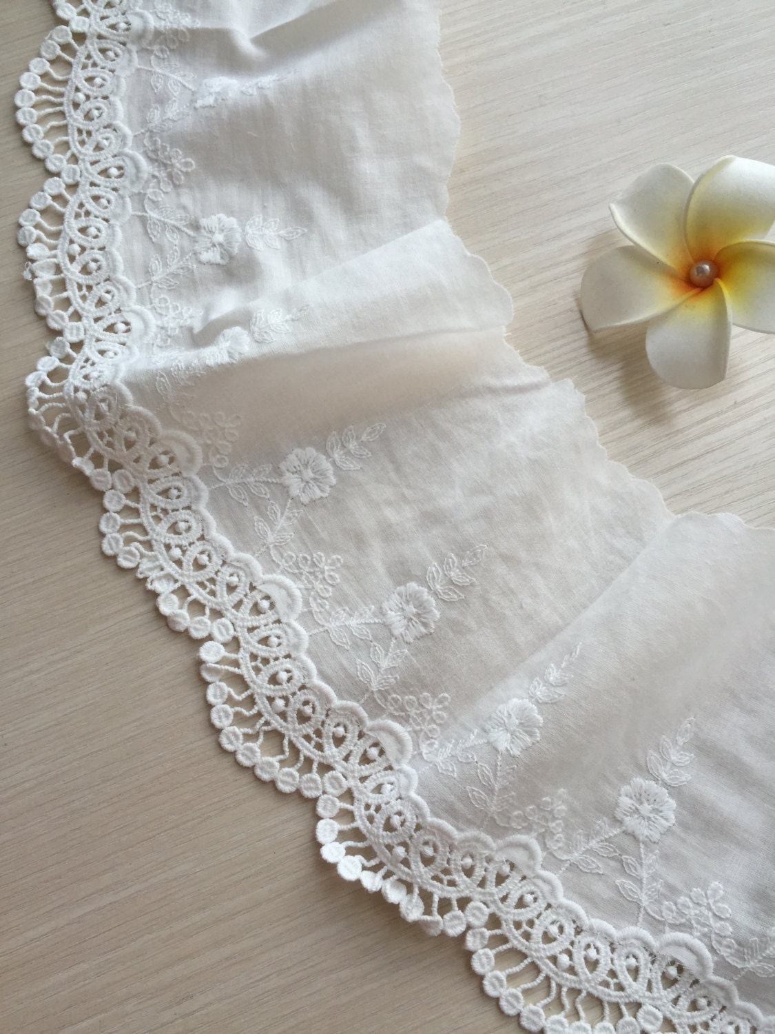 Cream White Cotton Lace Trim Floral Embroidered Lace Trims