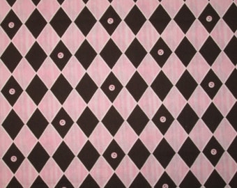 Michael Miller Cute Button Diamonds Pink and Brown fabric 1 yard 23" X 42"