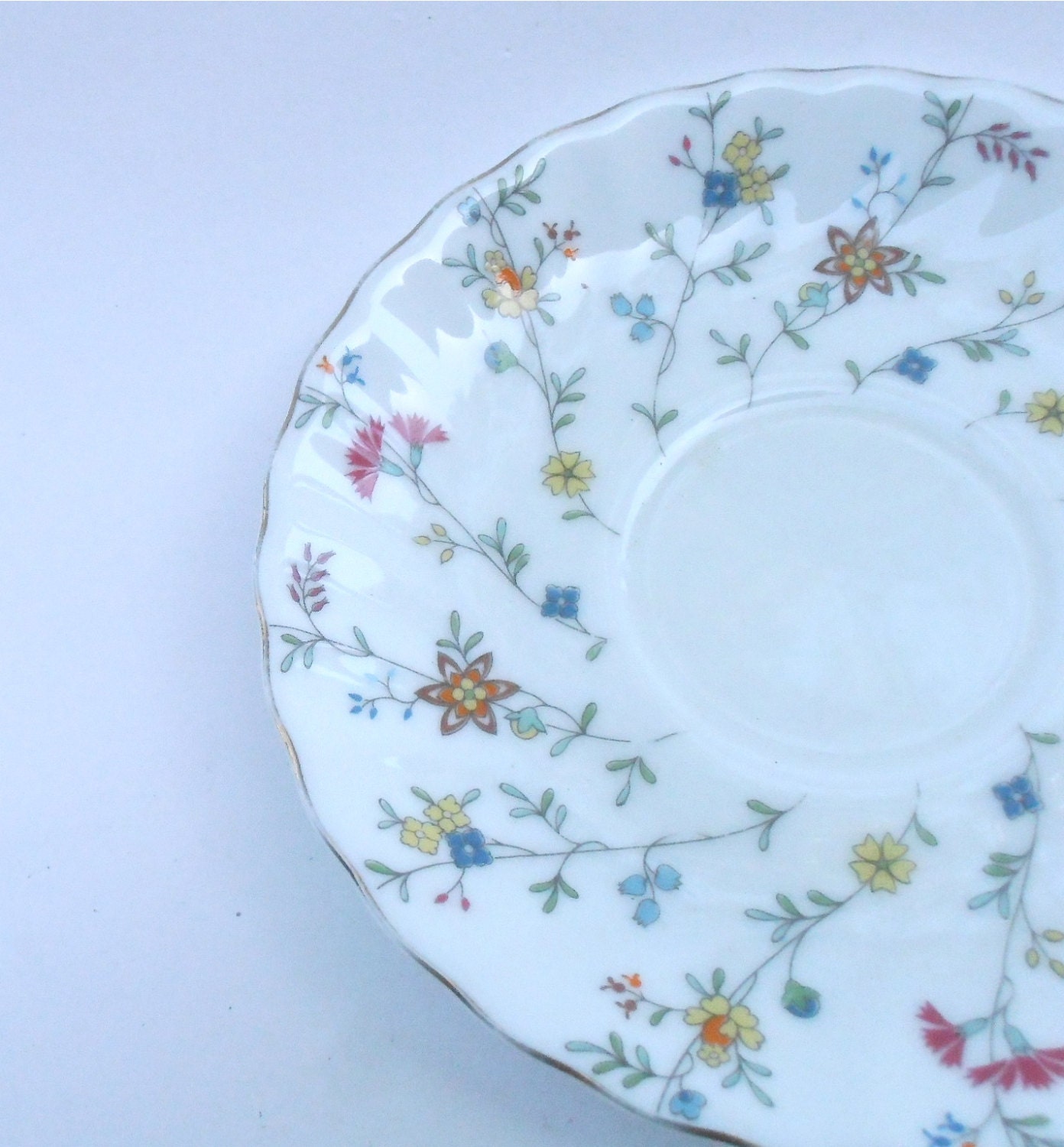 Vintage White Swirl China Plate Multicolored Wildflowers Floral Maple ...