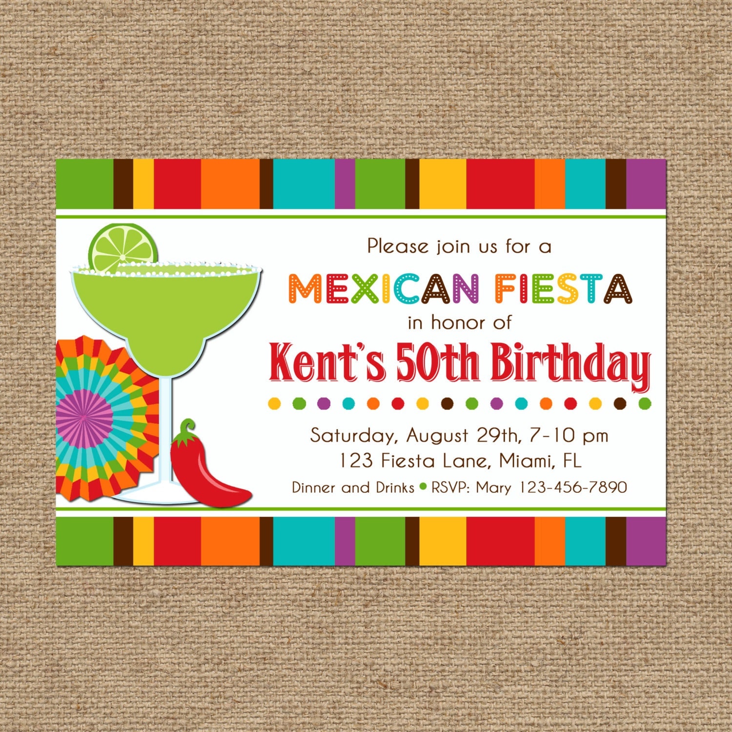 Mexican Fiesta Party Invitation Printable or Printed with FREE