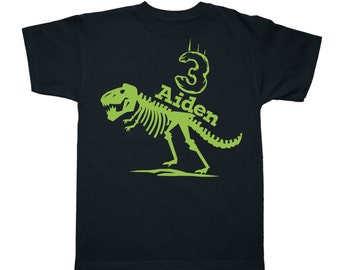 T Rex Skeleton Dinosaur Birthday Shirt - any age and name - pick your colors!