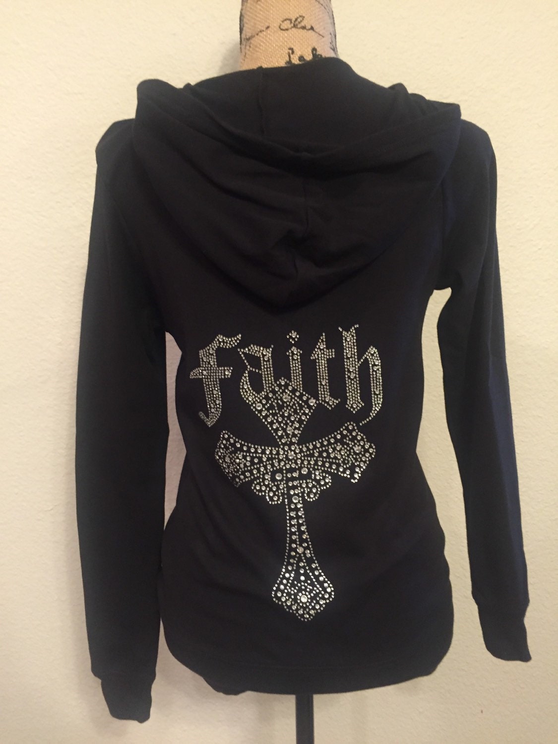 Rhinestone Faith Cross Front Zip Hoodie By Iblingz On Etsy