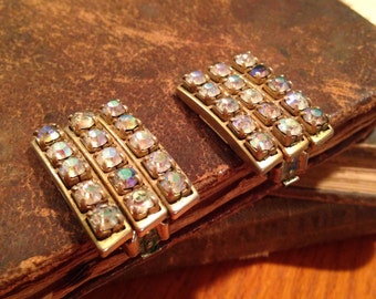 Vintage Brass and Rhinestone Clip Earrings