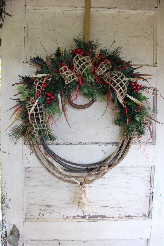 western lariat rope christmas wreath with horseshoe rustic western lariat rope christmas wreath with horseshoe rustic